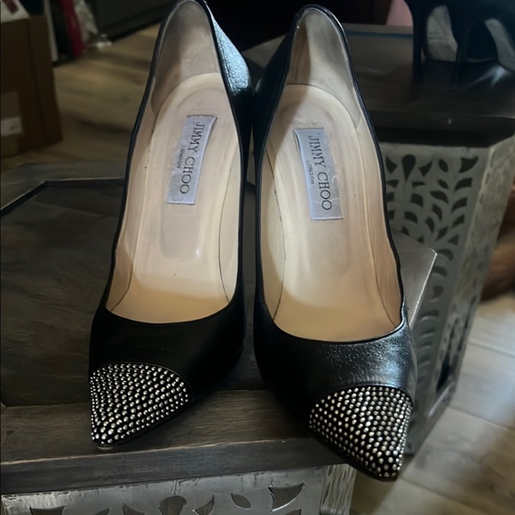 🛑 1 hour sale. Jimmy Choo, 37.5 (US 7), Black leather, Rhinestone Heels, w/ COA - Picture 6 of 7